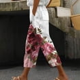 thumbnail image 1 of Aboser Boho Harem Capri Pants for Women Dressy Casual Floral Print Trousers Loose Fit 3/4 Length Cropped Pants Summer Vacation Beach Capris with Pockets, 1 of 6