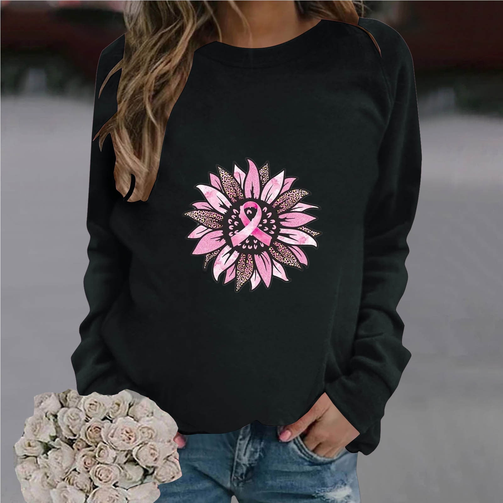 Aboser Breast Cancer Sweatshirt Women Gift Inspirational Pink Ribbon