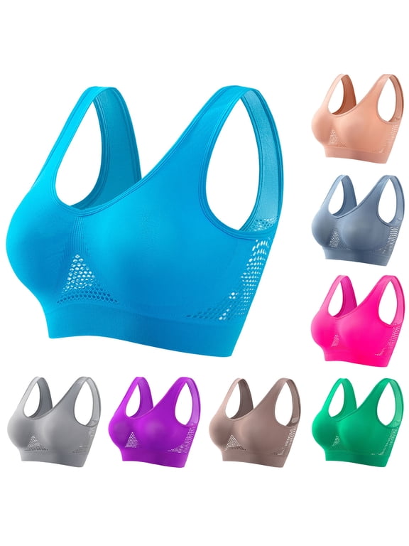 Breathable Cooling Sports Bras for Women Lift Up No Underwire Bras High Support Yoga Running Bra Hollow Out Mesh Bras Plus Size Seamless Sports Bra Gray M