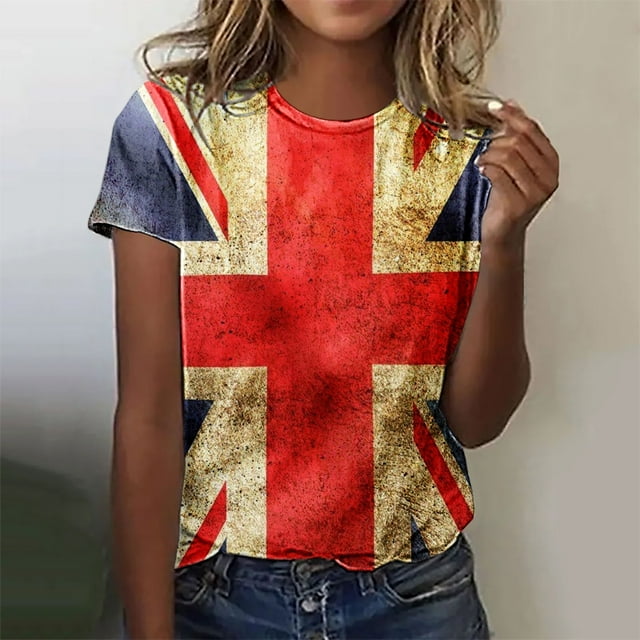 Aboser British Flag T-Shirt for Women Distressed Union Jack Graphic ...
