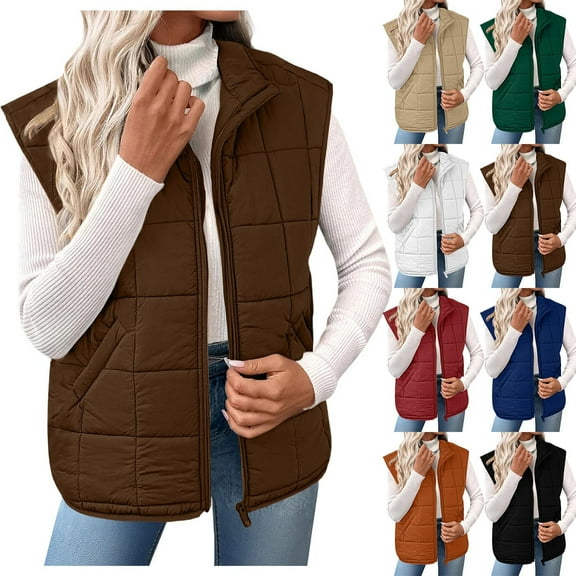 Aboser Bubble Puffer Vest for Women Sleeveless Full Zip Quilted Jackets Lightweight Warm Padded Vests Loose Casual Winter Outerwear with Pockets