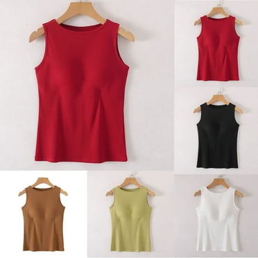 Aboser Built in Bra Tank Tops for Women High Neck Workout Camisole Cozy Seamless Basic Undershirt Summer Casual Sleeveless Tank Top