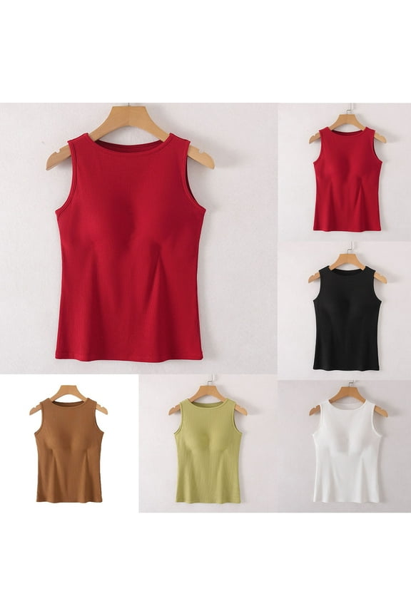 Built in Bra Tank Tops for Women High Neck Workout Camisole Cozy Seamless Basic Undershirt Summer Casual Sleeveless Tank Top