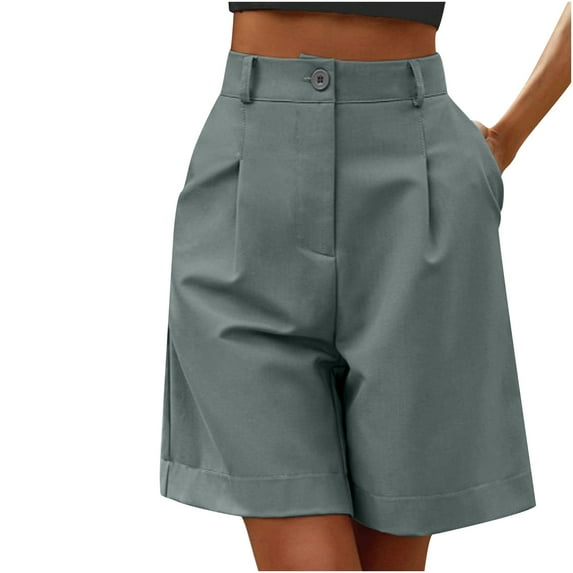 Aboser Business Casual Shorts for Women Knee Length Summer Shorts Casual Loose Fit Shorts Solid Wide Leg Work Office Shorts with Pockets