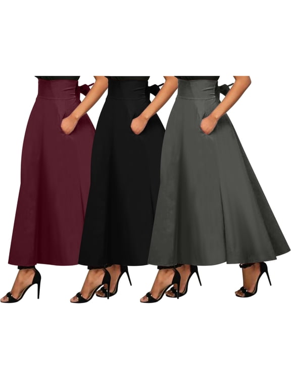Business Skirts for Women High Waisted Office Work Skirt Flowy A Line Maxi Skirts Elegant Evening Party Skirt Casual String Long Skirts with Pockets