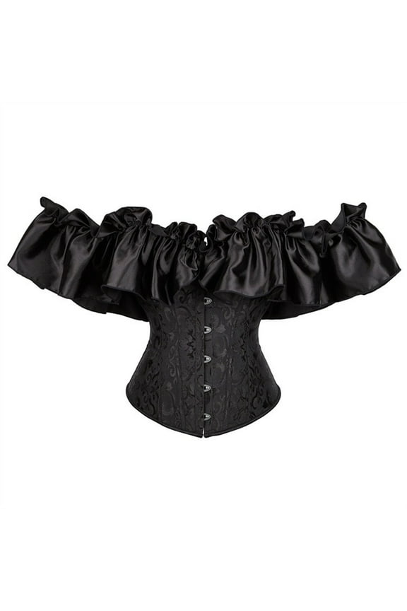 Bustier Top for Women One Shoulder Boned Corset Lace Up Body Shaper Lace Sleeve Overbust Corsets Club Party Vest Tops