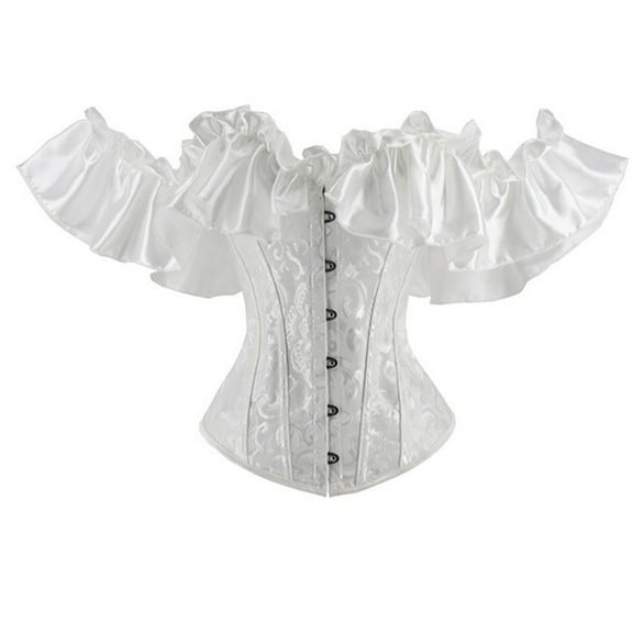 Aboser Bustier Top for Women One Shoulder Boned Corset Lace Up Body Shaper Lace Sleeve Overbust Corsets Club Party Vest Tops