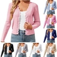 thumbnail image 1 of Aboser Button Down Cardigan Sweaters for Women Cropped Ribbed Knit Sweater Stretch Slim Fit Shrugs Lightweight Long Sleeve Cardigans Cover Ups, 1 of 7