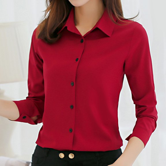 Aboser Button Down Dress Shirts for Women Business Casual Work Shirt Slim Fit Long Sleeve Blouses Lapel Fall Office Shirts Dressy White Shirt Red S