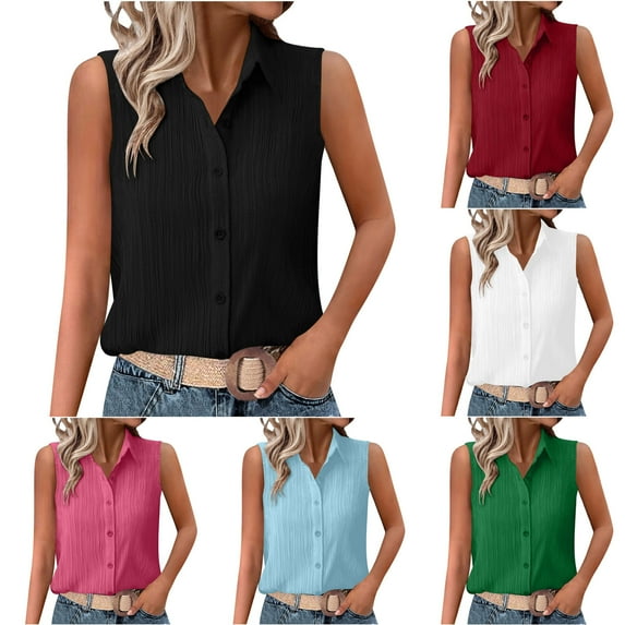 Aboser Button Down Shirts for Women Dressy Casual Sleeveless Vest Tops Loose Fit Collared Shirt Solid Color Work Office Vests for Ladies