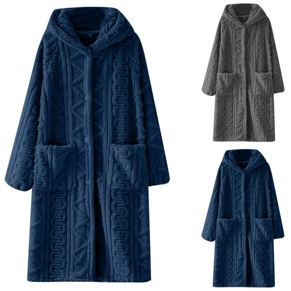 Aboser Button Down Robes for Men with Hood Warm Winter Fuzzy Flannel Nightgowns Cozy Soft Fleece Long Bathrobes Loose Long Sleeve Hooded Loungewear with Pockets Gray L