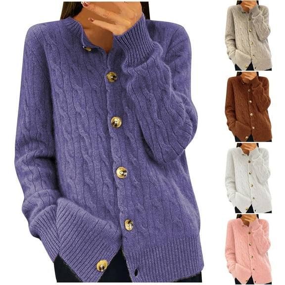 Aboser Cable Knit Cardigan Sweaters for Women Trendy Fisherman Cardigans Comfy Button Down Cardigan Knitwear Soft Loose Fits Outerwear Coats White L