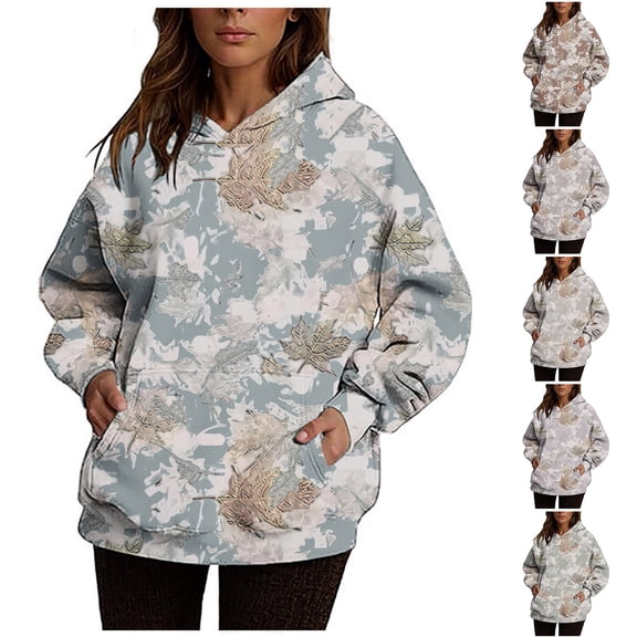 Aboser Camo Hoodies for Women Trendy Long Sleeve Sweatshirts with Pockets Oversized Loose Fit Hooded Shirts Casual Fall Clothes 2026 Gray XXL