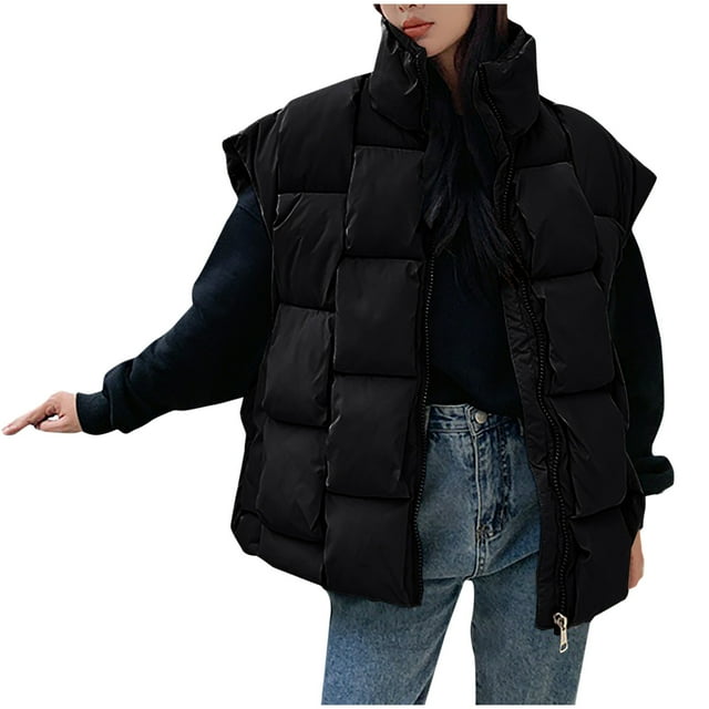 Aboser Cap Sleeve Puffer Vest for Women Cropped Bubble Jacket