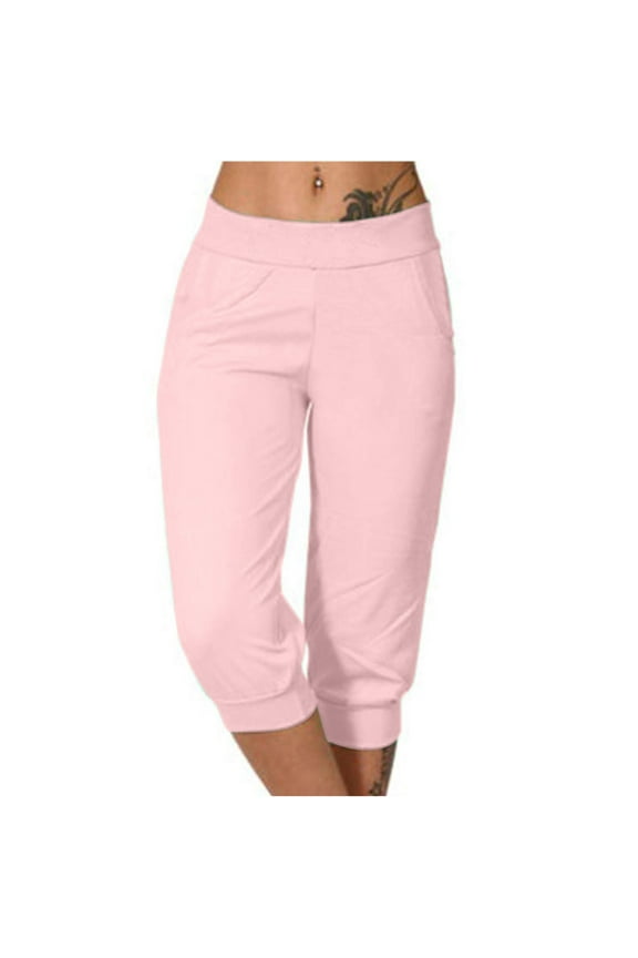 Capri Sweatpants Women Lightweight Casual Capris Stretchy Elastic Waist Jogger Pants Ultra Soft Athletic Running Sweat Pants with Pockets