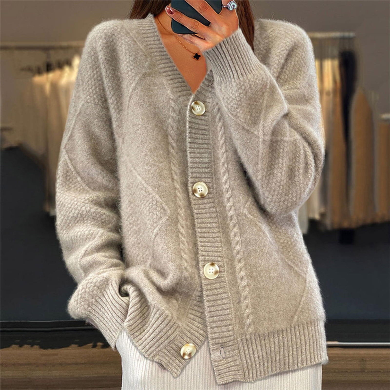 Aboser Cashmere Sweaters Cardigan for Women Trendy Fuzzy Knit Sweater ...