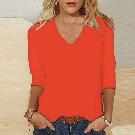 Aboser Casual Tops for Women Solid Color Basic Tees 3/4 Length Sleeve T-Shirt Comfy Loose Fit Pullover Shirt Spring Summer Blouse