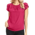thumbnail image 1 of Aboser Chiffon Blouses for Women Elegant Batwing Short Sleeve Shirts Flowy Double Layered T Shirt Casual Pleated Front Tunic Tops Lightweight Crewneck Blouse Black S, 1 of 7