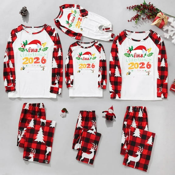 Aboser Christmas 2026 Pajamas Matching Sets for Family Trendy Plaid Jammies Set 2 Piece Soft Long Sleeve Sleepwear Funny Xmas Holiday Tops and Pjs Pants Pijamas Navideñas Familiares