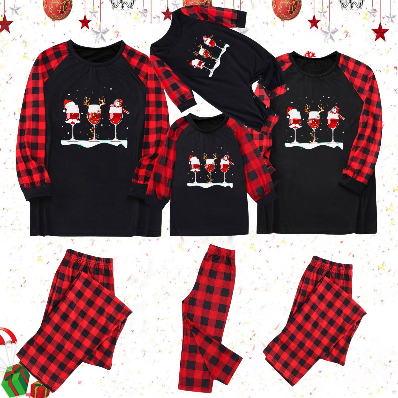 Aboser Christmas Family Matching Pajama Sets Funny Red Plaid Sleepwear