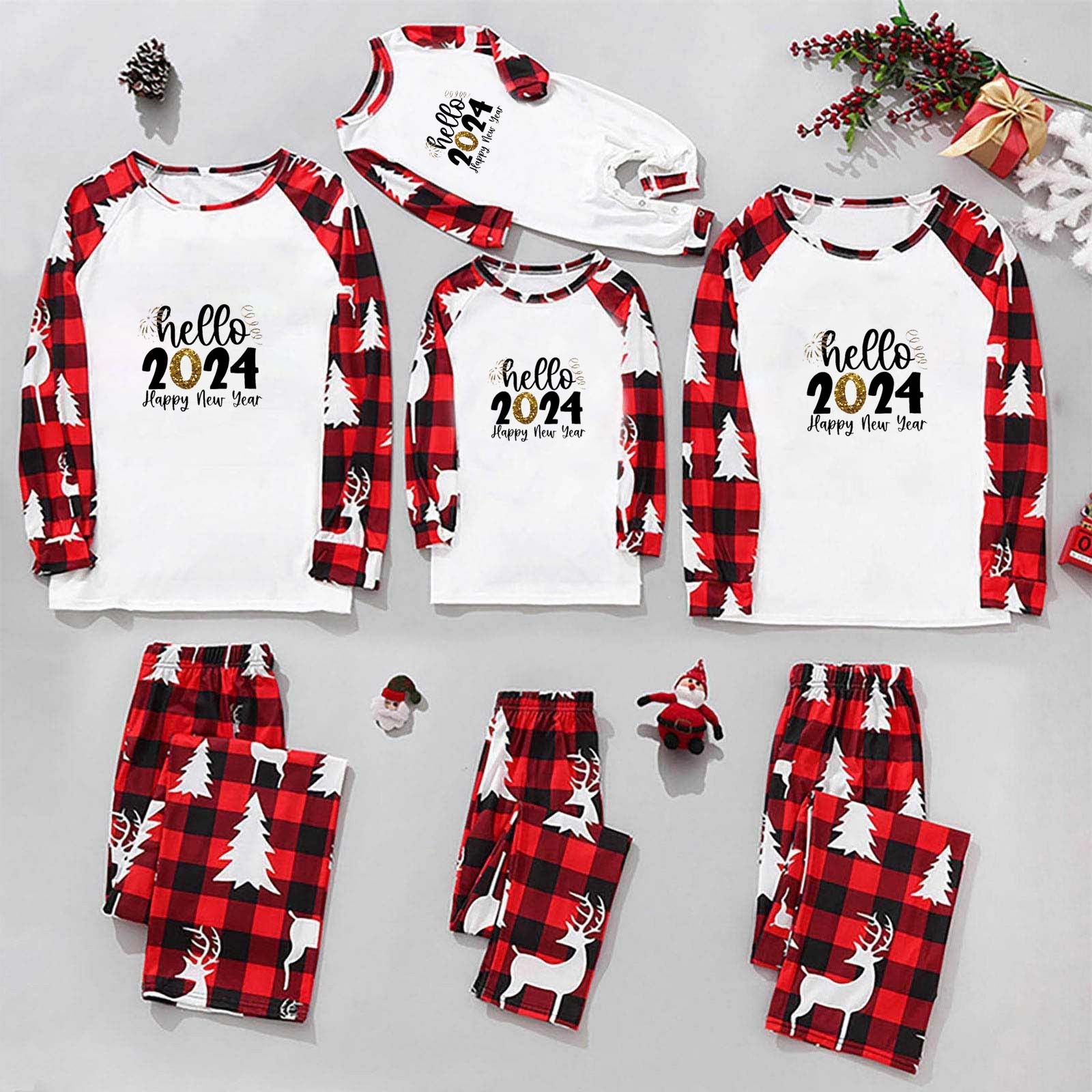 Aboser Christmas Family Pajamas Matching Sets Hello 2024 Holiday Party Home Wear Fashion Plaid 2 