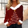 thumbnail image 1 of Aboser Christmas Gift Furry Shirts for Women Fashion Xmas Tree Printed Tops Faux Fur Trim Holiday Tops Casual Long Sleeve Sweaters Loose V Neck Blouses, 1 of 4