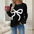 thumbnail image 1 of Aboser Christmas Sweaters for Women Trendy Bow Knot Print Sweater Cozy Soft Crewneck Pullover Tops Loose Casual Long Sleeve Shirts Holiday Clothes Black XXL, 1 of 9