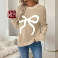 thumbnail image 1 of Aboser Christmas Sweaters for Women Trendy Bow Knot Print Sweater Cozy Soft Crewneck Pullover Tops Loose Casual Long Sleeve Shirts Holiday Clothes Khaki L, 1 of 9