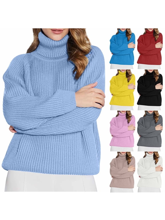 Chunky Knit Sweaters for Women Oversized Turtleneck Pullover Knitwear Thermal Long Batwing Sleeve Sweater Tops Loose Comfy Jumpers Fall Winter Clothes