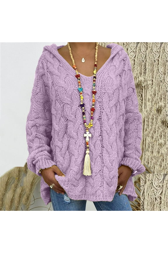 Chunky Knit Sweaters fro Women Pullover Long Sleeve Hooded Sweater Tops Plus Size Warm Winter Knitwear Cozy Soft Long Sleeve Jumpers Loose Fit Casual Hoodies