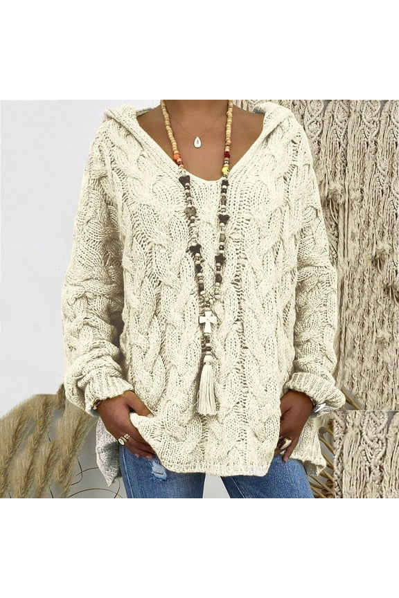 Chunky Knit Sweaters fro Women Pullover Long Sleeve Hooded Sweater Tops Plus Size Warm Winter Knitwear Cozy Soft Long Sleeve Jumpers Loose Fit Casual Hoodies