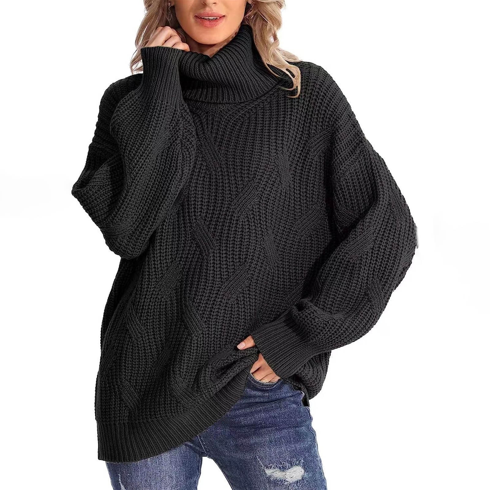 Aboser Chunky Sweaters for Women Loose Turtleneck Cable Knit