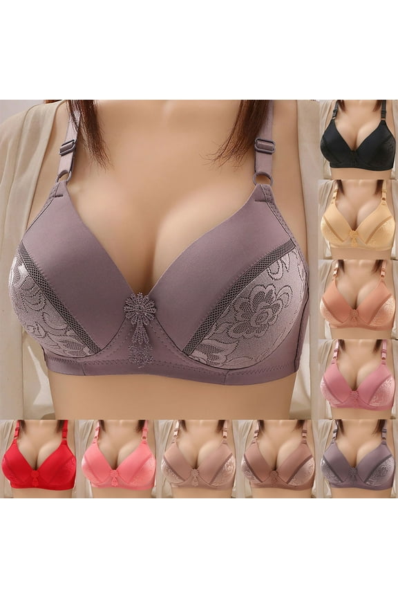 Comfortable Wireless Bras for Women Push Up Seamless Bras Full Coverage Gathered Bralettes Breathable Lace Everyday Bra Brasieres Para Mujer Pink 36C