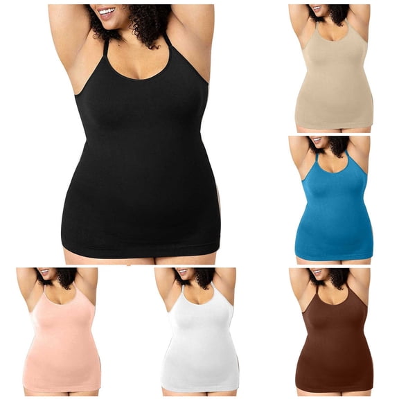 Aboser Corset Tank Tops for Women Plus Size Sleeveless Camisole with Tummy Control Seamless Tank Top Adjustable Strap Scoop Neck Cami Shirt Coffee XL