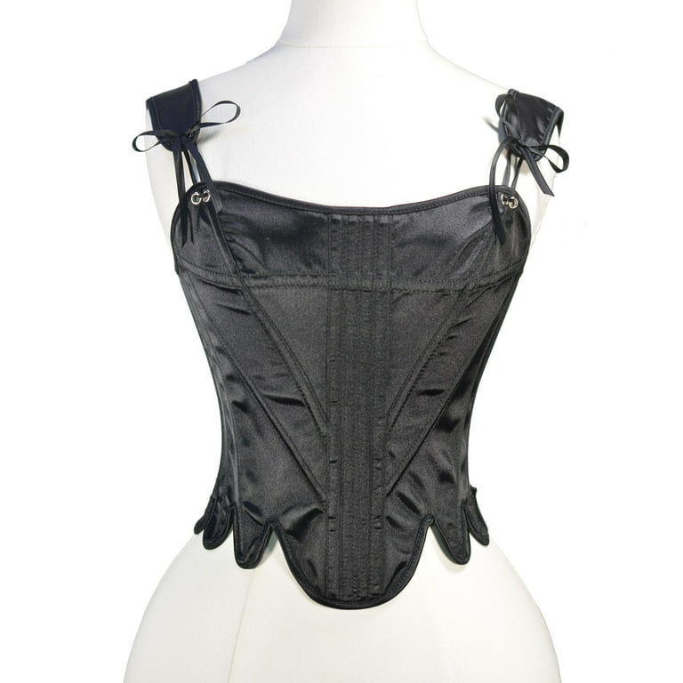 Waist Cinchers Adjustable Corset, Plastic Bone Black Lace up Corset – Kinky  Cloth