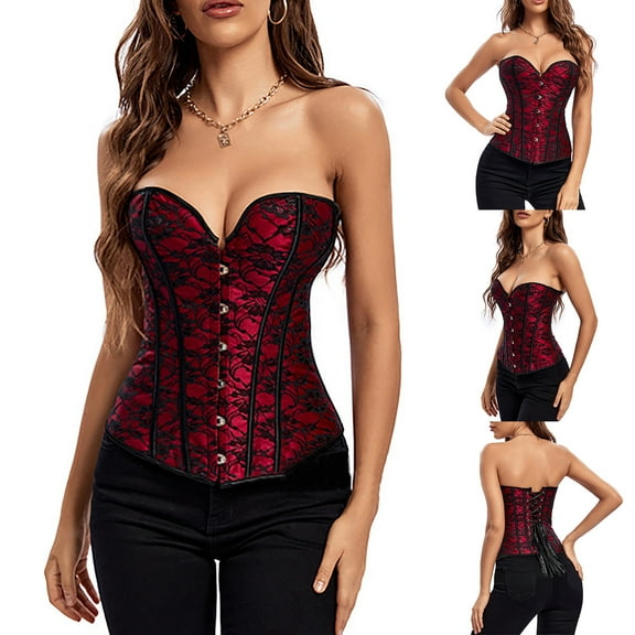 Aboser Corset for Women Strapless Gothic Costumes Lace Up Court Bustier Top Graphic Boned Cami Tops Overbust Body Shaper