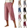 thumbnail image 1 of Aboser Cotton Capri Pants for Women Wide Leg Lounging Pants Summer Casual Straight Leg Capris Lightweight Elastic Waist Cropped Trousers with Pockets, 1 of 7