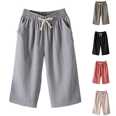 Women's High Waist Wide Leg Capri Pants – Casual Lounge Yoga Cropped Trousers With Pockets