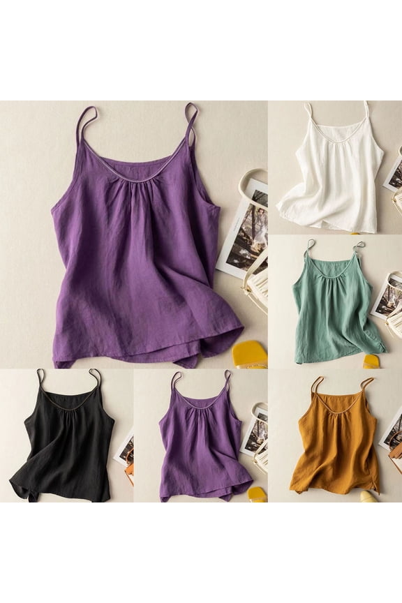 Cotton Linen Cami Tops for Women Sleepwear Summer Sleeveless Camisole Pajamas Top Soft Spaghetti Strap Sleep Shirt Casual Loose Fitted Undershirts
