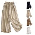 thumbnail image 1 of Aboser Cotton Linen Palazzo Pants for Women Wide Leg Lounge Pants Drawstring Elastic Waisted Trousers Breathable Casual Cropped Pants Lightweight Loose Beach Trouser with Pockets, 1 of 9