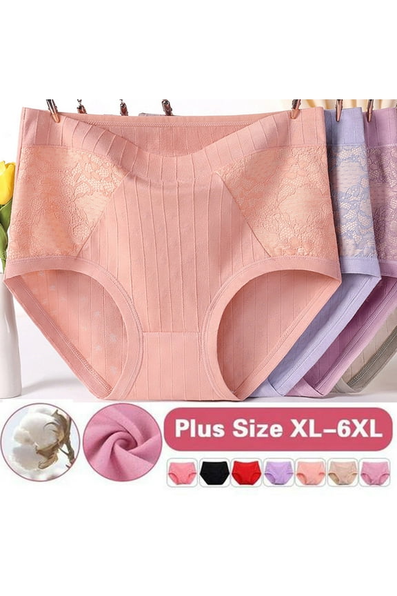 Cotton Underwear for Seniors Women Plus Size High Waist Panties Breathable Tummy Control Underwear Comfort Soft Seamless Hipster Briefs