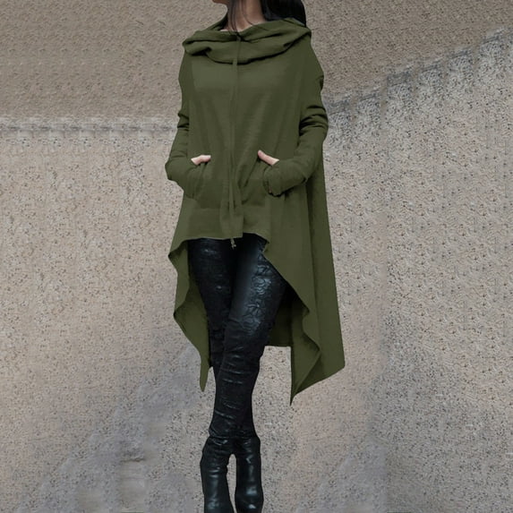 Aboser Cowl Neck Sweatshirts for Women Trendy Solid Color Long Sleeve Hoodies Pullover Casual Drawstring Tops Irregular Hem Shirts with Pockets