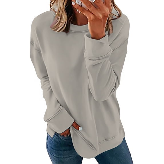 Aboser Crewneck Sweatshirts Women Comfort Colors Fall Tops Casual Side Slit Pullover Solid Long Sleeve T Shirt Lightweight Loose Fit Shirts