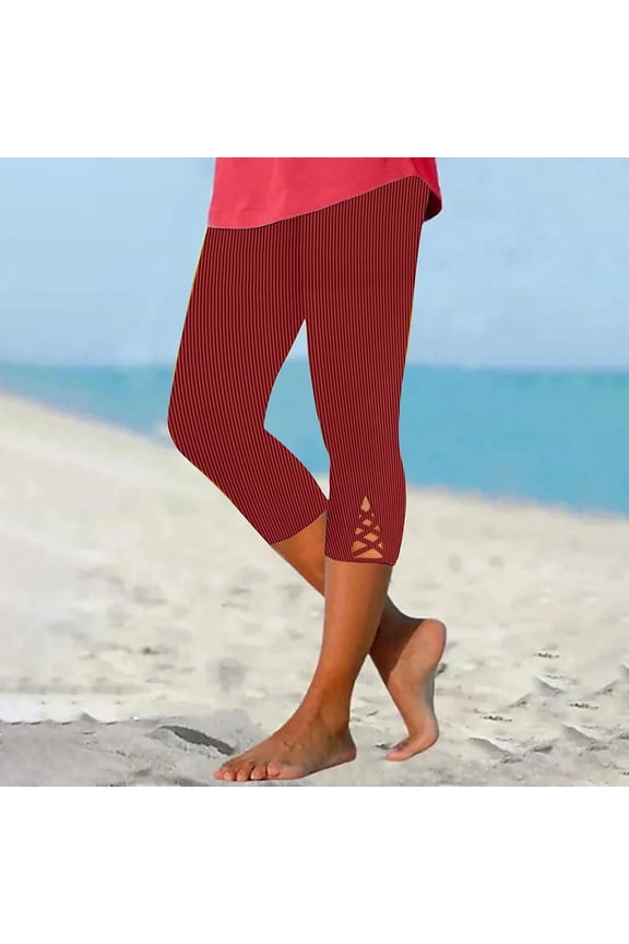 Criss Cross Capri Leggings for Women High Waisted Ribbed Capris Tummy Control Skinny Legging Casual Elastic Waist Pants Petite Straight Leg Legging