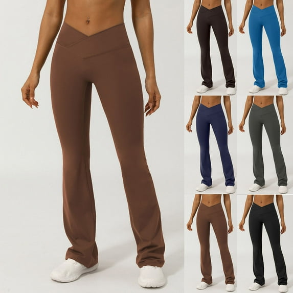 Aboser Crossover Yoga Pants for Women Seamless Butt Lifting Leggings Tummy Control Flare Pants Soft High Waisted Workout Tights Stretchy Quick Dry Legging