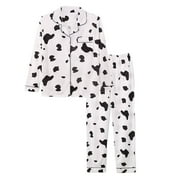 ABOSER Cute Pajama Sets for Women Fashion Cow Print Sleepwear Button Long Sleeve Tops and Pants Pj Set Warm and Cozy Loungewear
