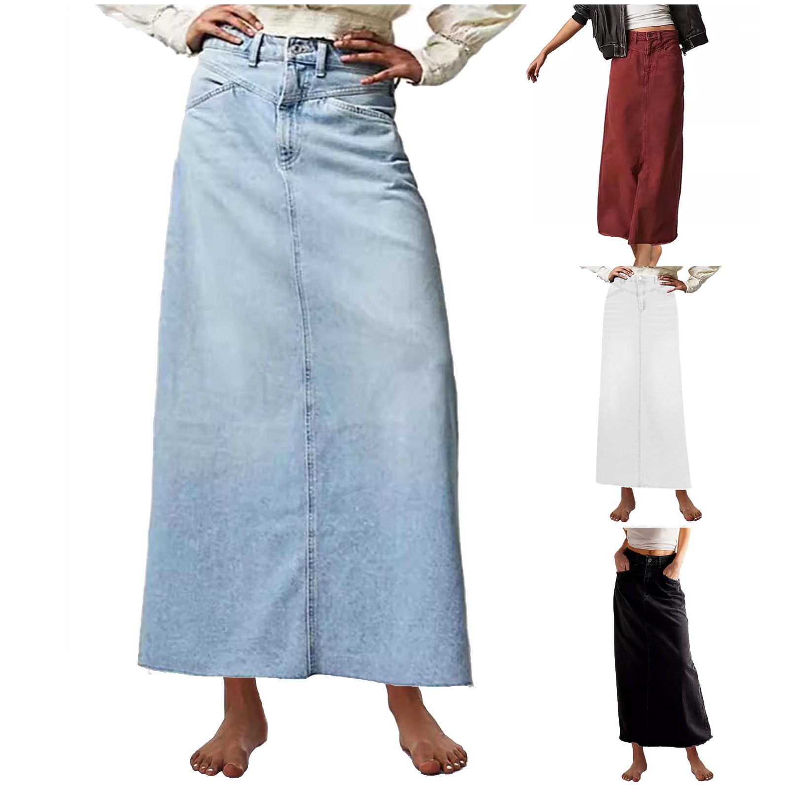 Women Denim Skirts High Waist Black Jean Skirts Vintage All Match Wrap Summer Skirts