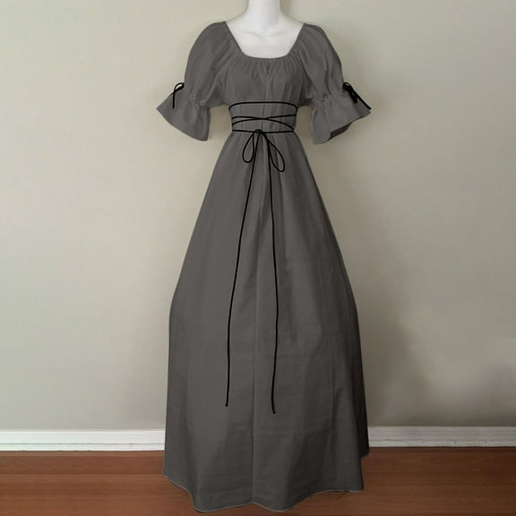 Aboser Dresses for Women Elegant High Waist Boho Dress Short Sleeve Victorian Dress Floor Length Maxi Dress Vintage Court Cocktail Costume