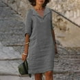 thumbnail image 1 of Aboser Dressy Casual Midi Dresses for Women Business Work Tunic Dress Casual Cotton Linen Dresses Knee Length T-Shirt Dress, 1 of 6