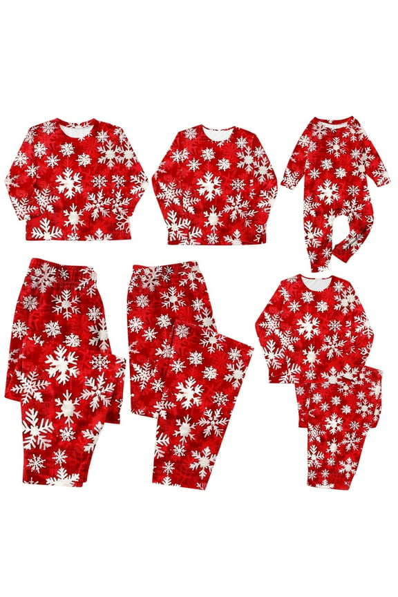 Family Christmas Pjs Matching Sets Red Xmas Snowflake Print Family Matching Outfits Merry Christmas Pajamas for Family Holiday Xmas Jammies Set